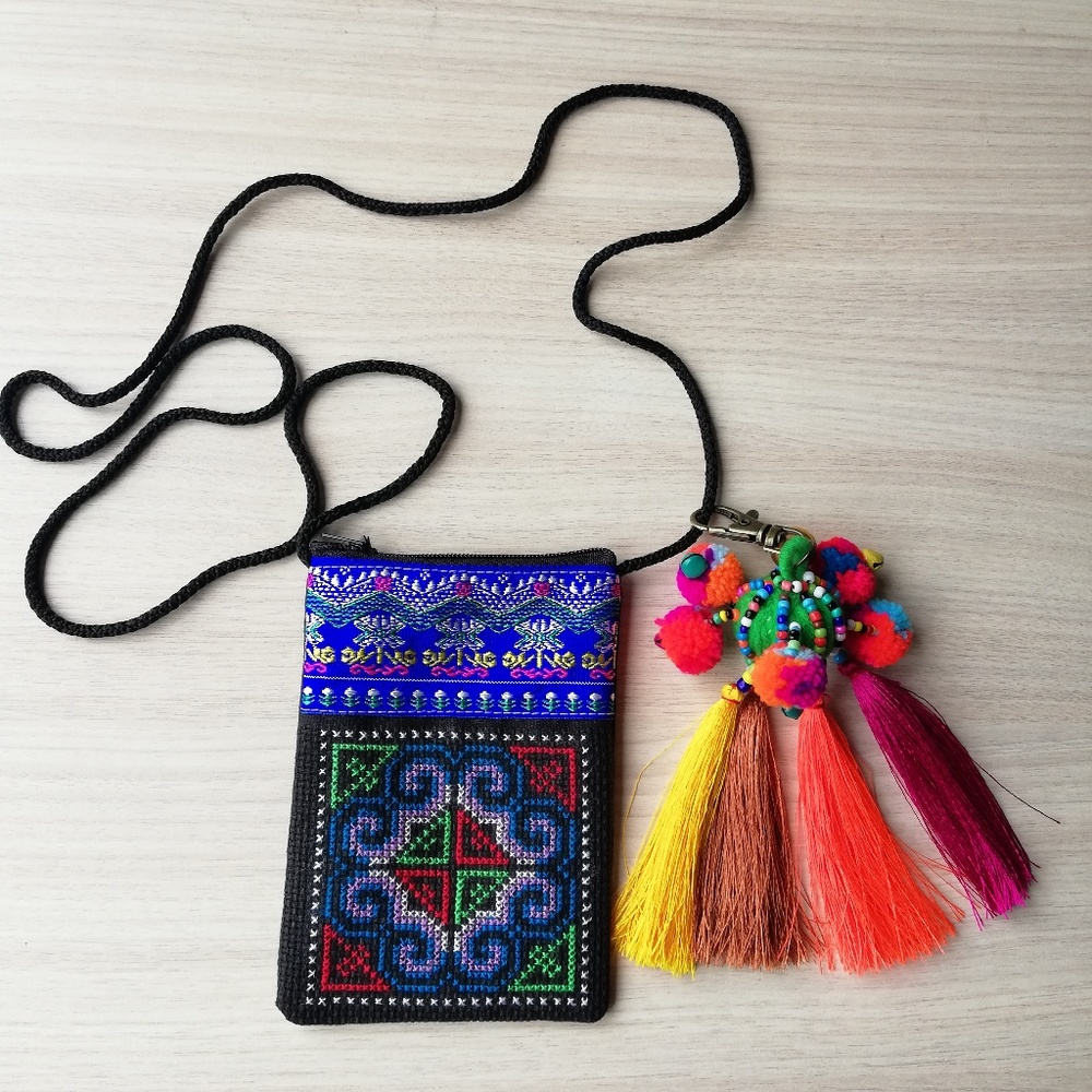 Boho Pompom Tassel Crossbody Pouch Shoulder Bag